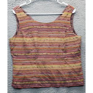 Papell Tank Top Womens Petite 12 Multi Striped Lined Wide Strap V Neck‎ Pullover